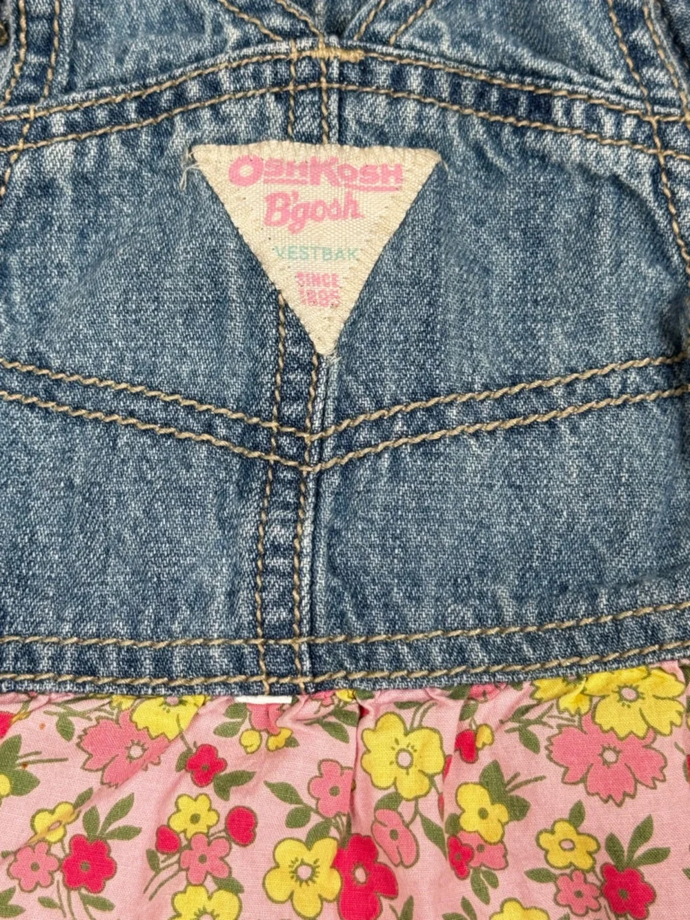 OshKosh B'gosh Denim Bib Overalls Dress Vestbak Pink Floral Baby Girls 18 Months